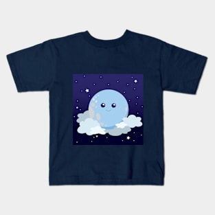 Cute Moon in a Cloudy Night Sky Kids T-Shirt